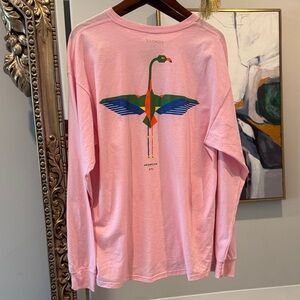 Men's Long Sleeve Graphic Tee - Pink with Colorful Flamingo Motif